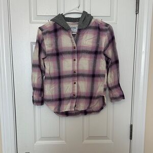 Old Navy Purple Plaid Button Down Shirt with Hood